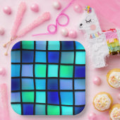Blaue Quadrate Pappteller (Party)