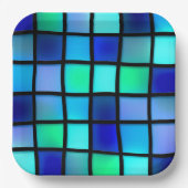 Blaue Quadrate Pappteller (Vorderseite)