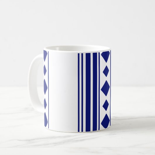 Blaue Quadrate und Linien Kaffeetasse (Vorderseite Links)