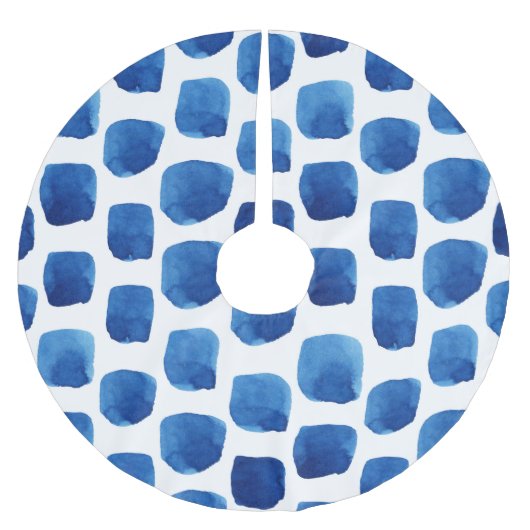 Blaue Quadrate, Wasserfarbe nahtloses Muster. Polyester Weihnachtsbaumdecke (Vorderseite)