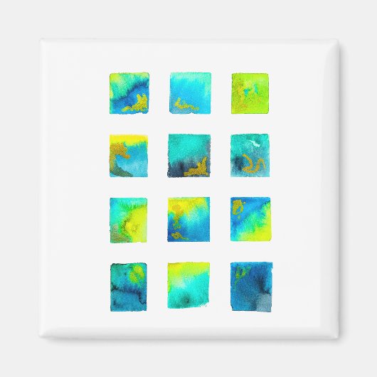 Blaue Quadrate Wasserfarben abstrakt Magnet (Vorne)
