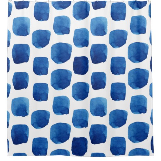Blaue Quadrate, wasserfarbenes, nahtloses Muster. Duschvorhang (Vorderseite)