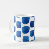 Blaue Quadrate, wasserfarbenes, nahtloses Muster. Kaffeetasse (Vorderseite Links)