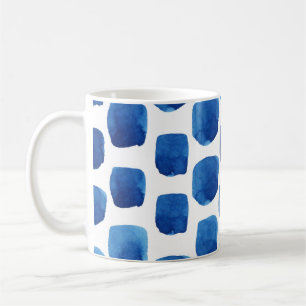 Blaue Quadrate, wasserfarbenes, nahtloses Muster. Kaffeetasse