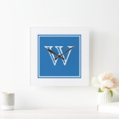 Blaue quadratische Monogramm-Uhr Wanduhr (Zuhause)