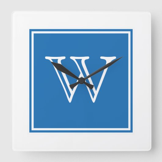 Blaue quadratische Monogramm-Uhr Wanduhr (Vorderseite)