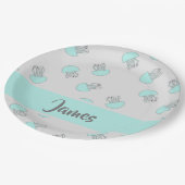 Blaue Qualle auf grau Pappteller (Schrägansicht)