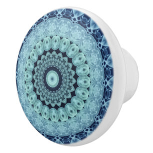 Blaue Qualle Mandala Ozean-Inspirierte Symmetrie Keramikknauf