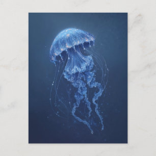 Blaue Qualle mit orangem Leuchten in der Tiefsee Postkarte