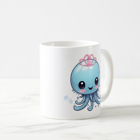 Blaue Qualle mit rosa Tiara Tasse (VorderseiteRechts)