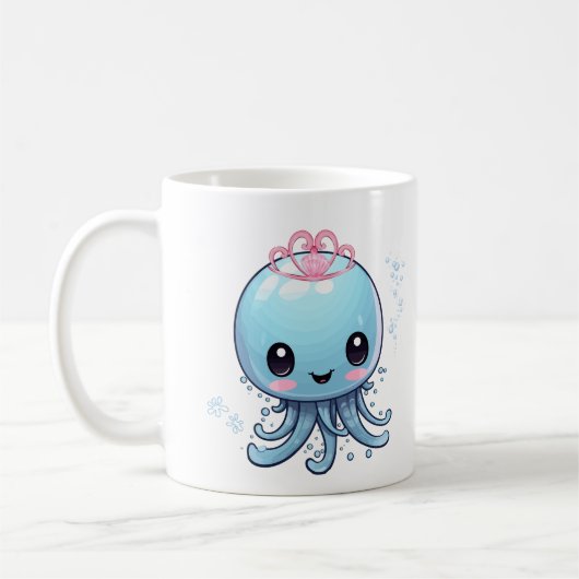 Blaue Qualle mit rosa Tiara Tasse (Links)
