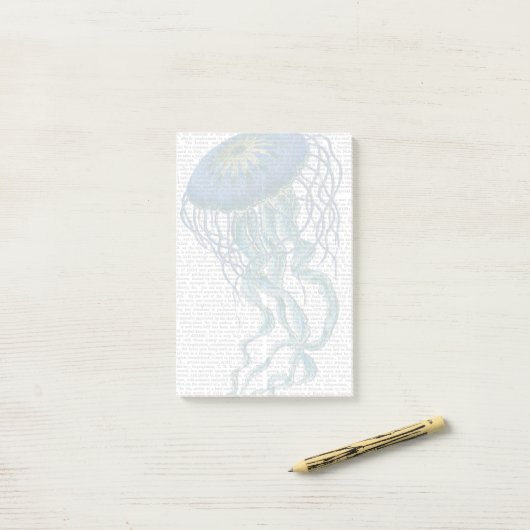 Blaue Qualle Post-it Klebezettel (Auf Schreibtisch)