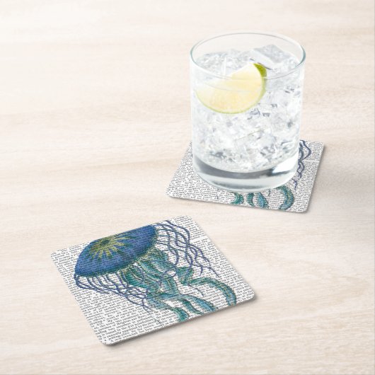 Blaue Qualle Rechteckiger Pappuntersetzer (Vor Ort)