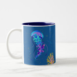 Blaue Qualle Zweifarbige Tasse