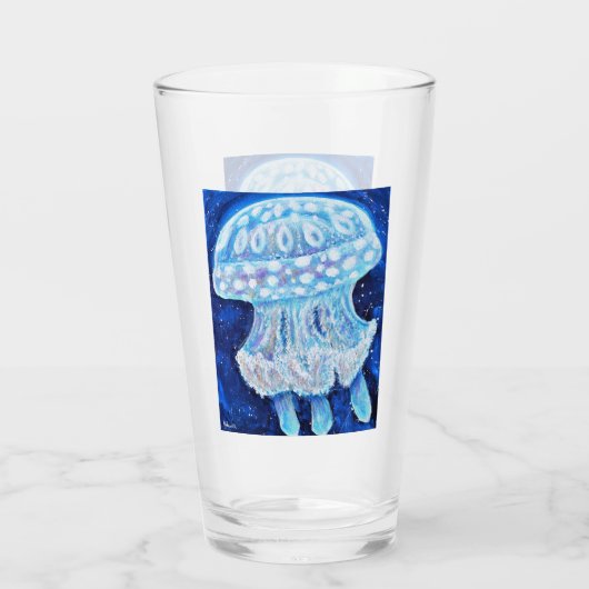 Blaue Quallenmalerei Glas (Rückseite)