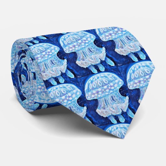 Blaue Quallenmalerei Krawatte (Gerollt)