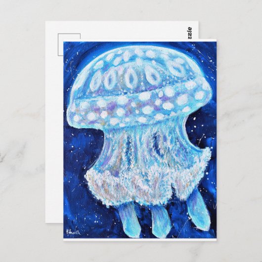 Blaue Quallenmalerei Postkarte (Vorne/Hinten)