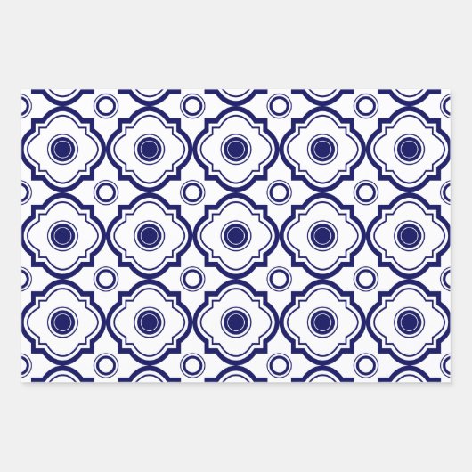 Blaue Quatrefolie Geschenkpapier Set (Vorderseite)
