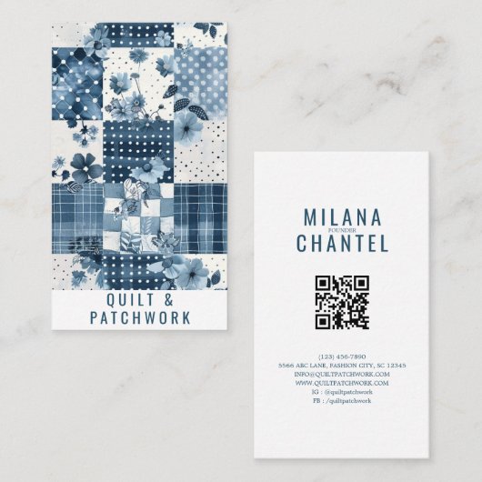Blaue Quilt-Patchwork-Handmade-Kleidung Visitenkarte (Vorne/Hinten)
