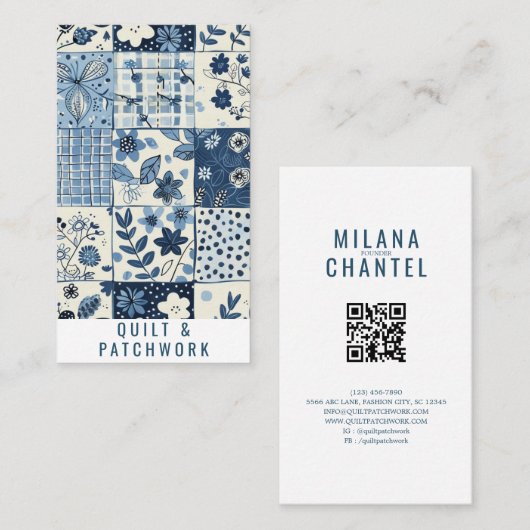 Blaue Quilt-Patchwork-Handmade-Kleidung Visitenkarte (Vorne/Hinten)