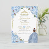 Blaue Quinceanera Rose Piazza della Riforma Einladung (Stehend Vorderseite)
