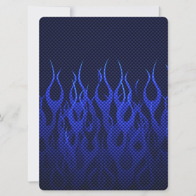 Blaue Racing Flammen auf Carbon Fibre Print (Vorderseite)