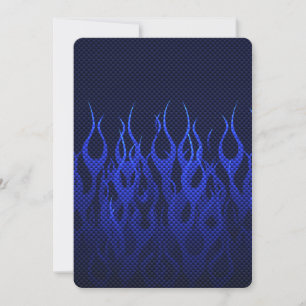 Blaue Racing Flammen auf Carbon Fibre Print