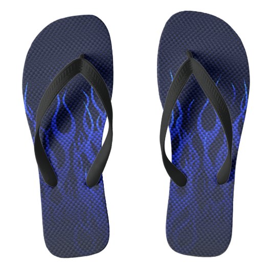 Blaue Racing Flammen auf Carbon Fibre Print Badesandalen (Fußbett)