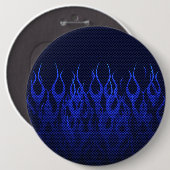 Blaue Racing Flammen auf Carbon Fibre Print Button (Vorne & Hinten)