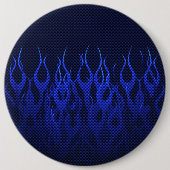 Blaue Racing Flammen auf Carbon Fibre Print Button (Vorderseite)