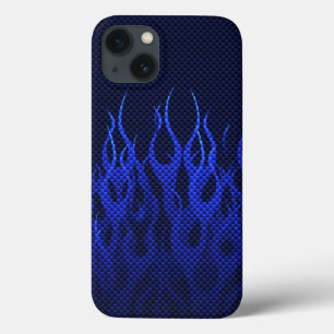 Blaue Racing Flammen auf Carbon Fibre Print Case-Mate iPhone Hülle