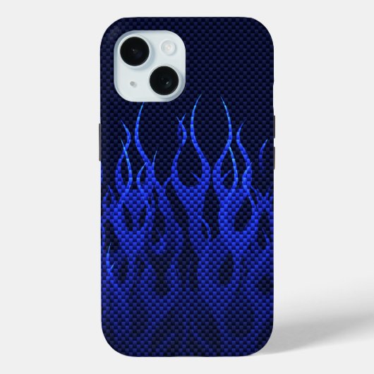 Blaue Racing Flammen auf Carbon Fibre Print Case-Mate iPhone Hülle (Rückseite)