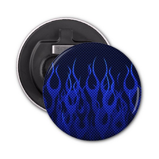 Blaue Racing Flammen auf Carbon Fibre Print Flaschenöffner (Vorderseite)