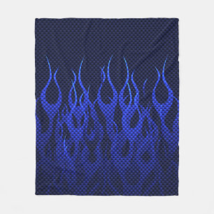 Blaue Racing Flammen auf Carbon Fibre Print Fleecedecke