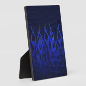 Blaue Racing Flammen auf Carbon Fibre Print Fotoplatte (Seite)