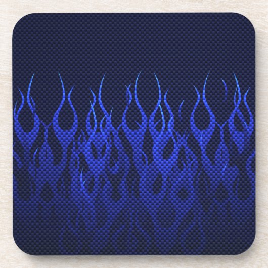Blaue Racing Flammen auf Carbon Fibre Print Getränkeuntersetzer (Vorderseite)
