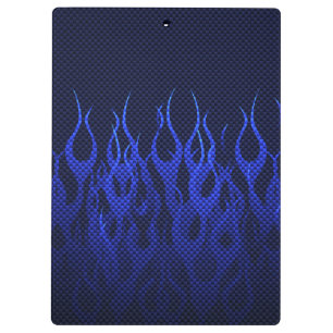 Blaue Racing Flammen auf Carbon Fibre Print Klemmbrett