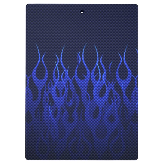Blaue Racing Flammen auf Carbon Fibre Print Klemmbrett (Rückseite)