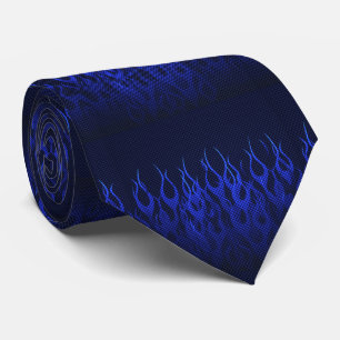 Blaue Racing Flammen auf Carbon Fibre Print Krawatte