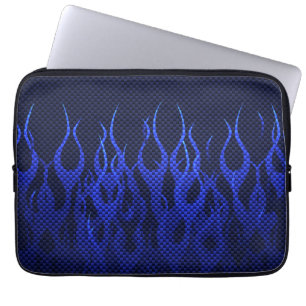 Blaue Racing Flammen auf Carbon Fibre Print Laptopschutzhülle