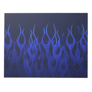 Blaue Racing Flammen auf Carbon Fibre Print Notizblock