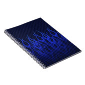 Blaue Racing Flammen auf Carbon Fibre Print Notizblock (Rechte Seite)