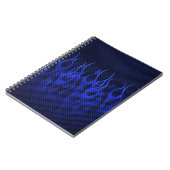 Blaue Racing Flammen auf Carbon Fibre Print Notizblock (Linke Seite)