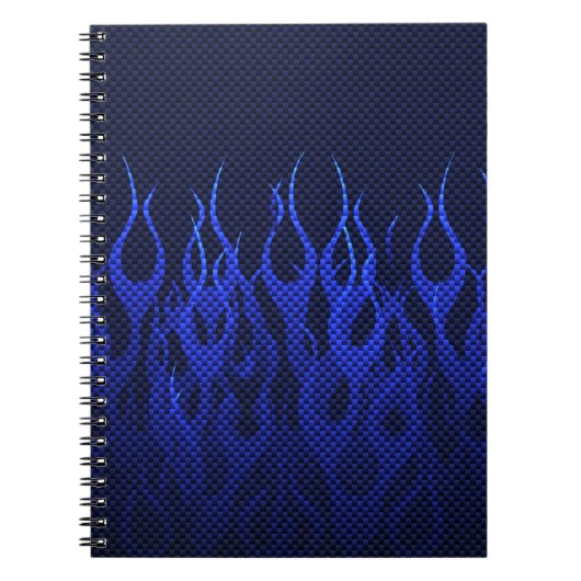 Blaue Racing Flammen auf Carbon Fibre Print Notizblock (Vorderseite)