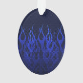 Blaue Racing Flammen auf Carbon Fibre Print Ornament (Rückseite)