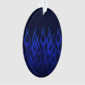 Blaue Racing Flammen auf Carbon Fibre Print Ornament (Vorderseite)