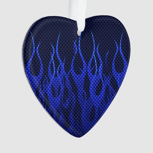 Blaue Racing Flammen auf Carbon Fibre Print Ornament (Vorderseite)
