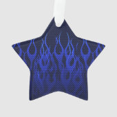 Blaue Racing Flammen auf Carbon Fibre Print Ornament (Rückseite)