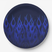 Blaue Racing Flammen auf Carbon Fibre Print Pappteller (Vorderseite)