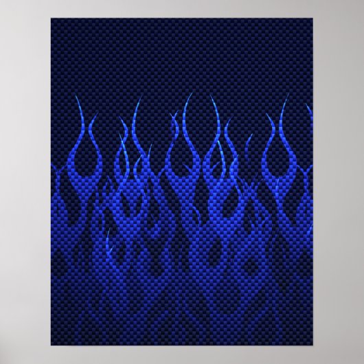 Blaue Racing Flammen auf Carbon Fibre Print Poster (Vorne)